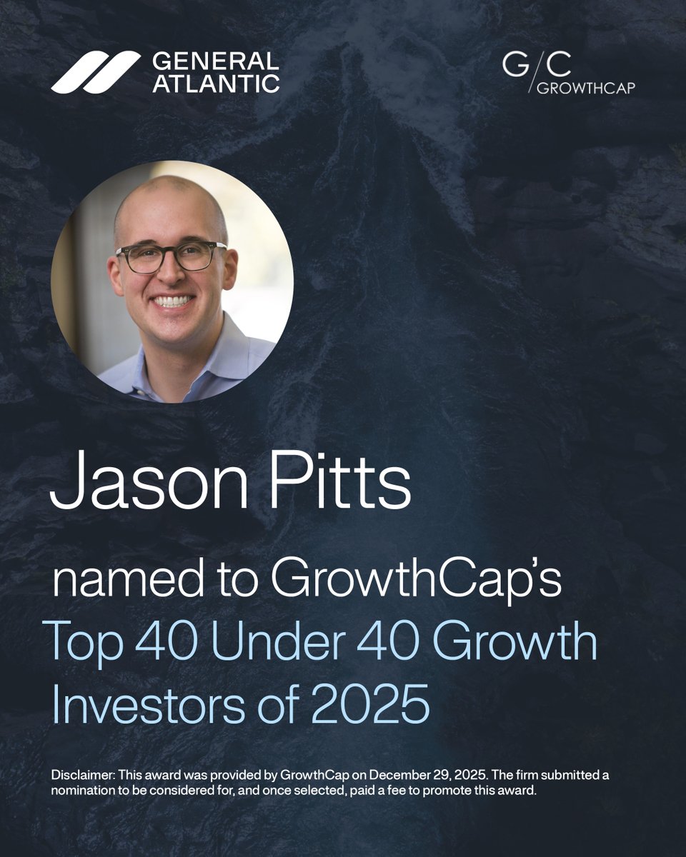 generalatlantic's tweet image. We’re proud to share that Jason Pitts, Principal on General Atlantic’s Life Sciences team, has been named to @GrowthCapCo's Top 40 Under 40 Growth Investors of 2025. 

For more information on the award selection criteria and methodology, please visit: bit.ly/49lMqj7