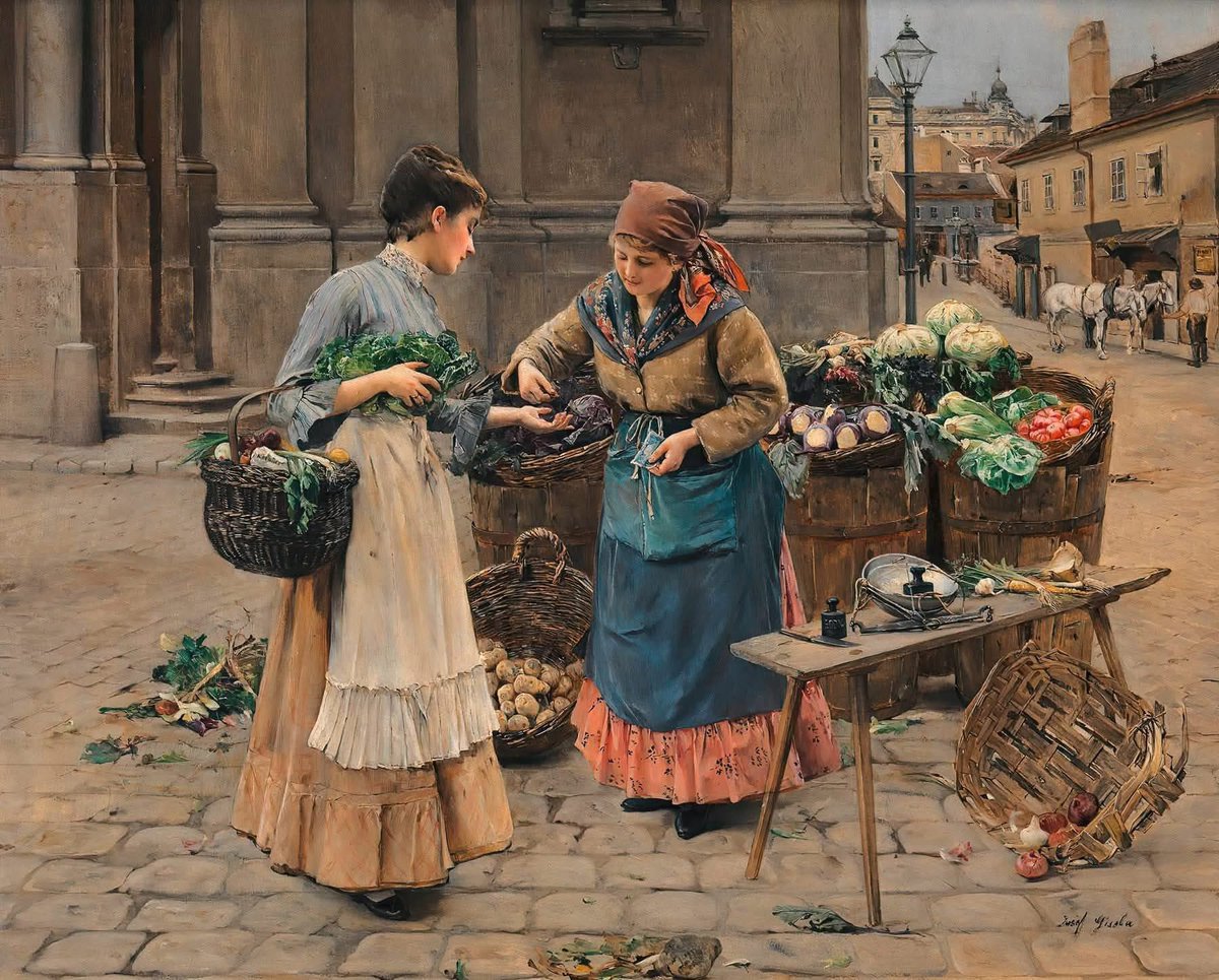 PinarKanat's tweet image. Josef Gisela (Austrian, 1851–1899)
Scene at the vegetable stand around 1894