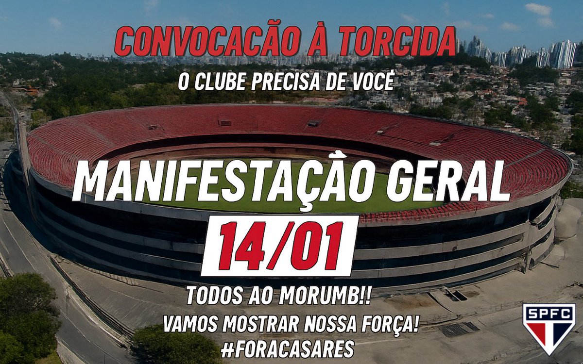 andradefilgueir's tweet image. Dia 14/01, na votação do Impeachment, estaremos NOVAMENTE no Morumbi.
Por volta das 18h, peço que quem possa ir, vá! 
Precisamos de vocês! 
São Paulo Futebol Clube
#ForaCasares