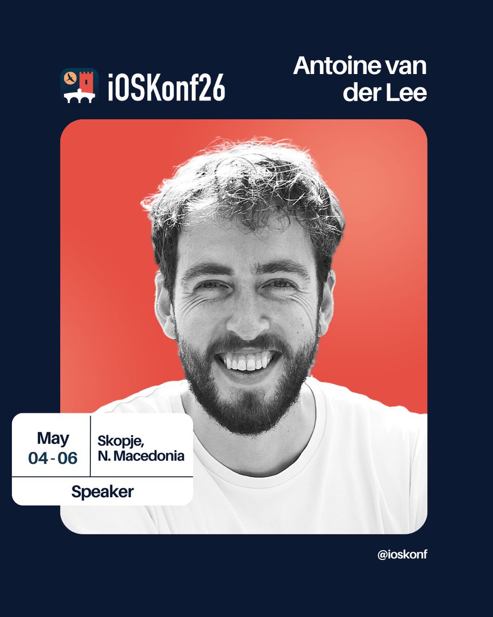 Kicking off iOSKonf26 with <a href="/twannl/">Antoine v.d. SwiftLee </a> 🎉

Founder of SwiftLee, indie creator of RocketSim, and a familiar face across the global iOS conference scene.

💡 Our CFP is open until the end of January, submit your talk here 👉 papercall.io/ioskonf26

🎟️  ioskonf.mk/tickets/