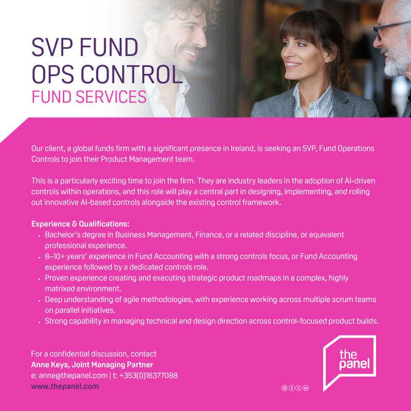 ThePanelDublin's tweet photo. Our client, a global funds firm, is seeking an SVP, Fund Operations Controls (https://t.co/cObZrrgqk4) to join their Product Management team. 

For more information, contact Anne  at anne@thepanel.com

#jobfairy #SVP #FundOperations #FundAccounting https://t.co/xZqZmW879Z