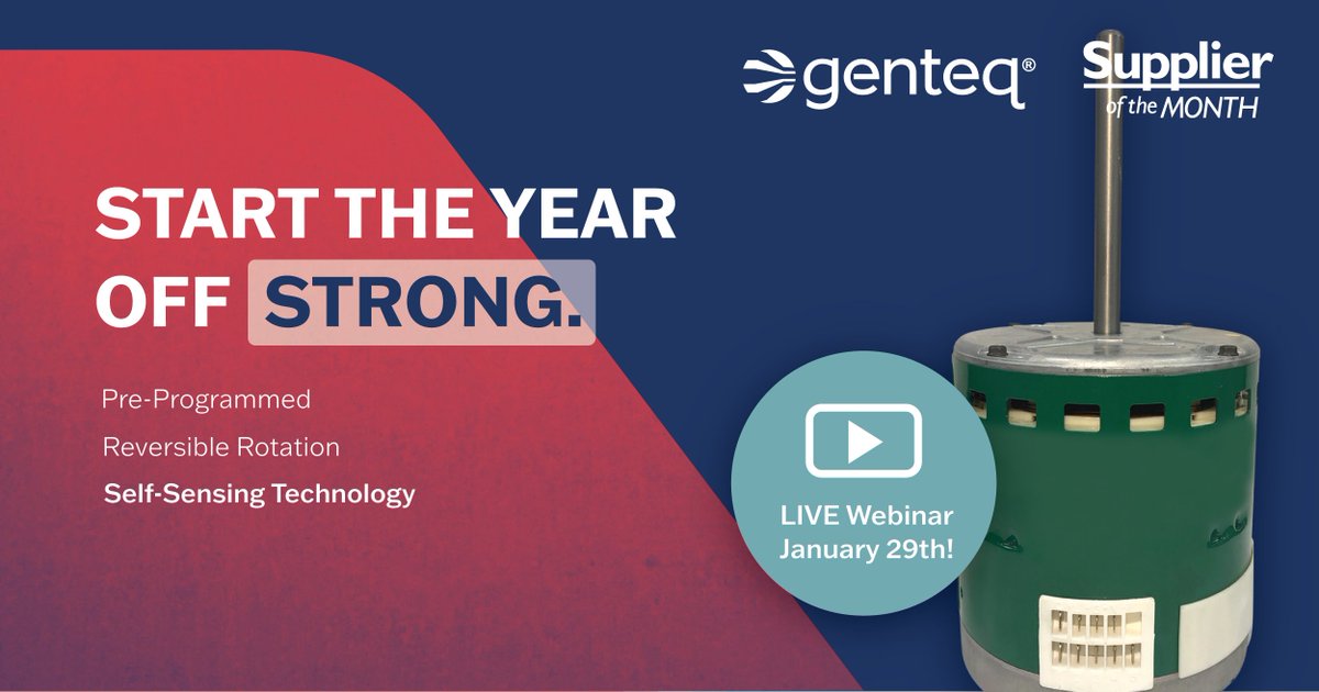 Start the year strong with Universal EC Motors from Genteq — our Supplier of the Month! ⚙️
Pre-programmed, self-sensing tech = faster installs &amp; fewer delays.

🎓 Join our “ECM Made Easy” webinar w/ Christopher Mohalley on Jan 29:
👉 zurl.co/RlLCq