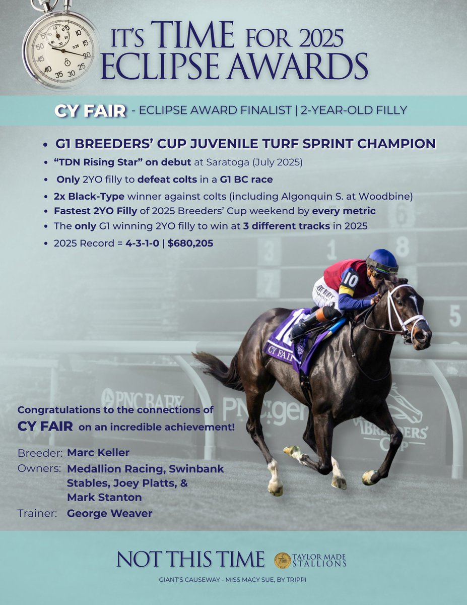 TMStallions's tweet image. Congratulations to CY FAIR and her connections on a season to remember, capped by well-earned Eclipse Award Finalist honors 🙌