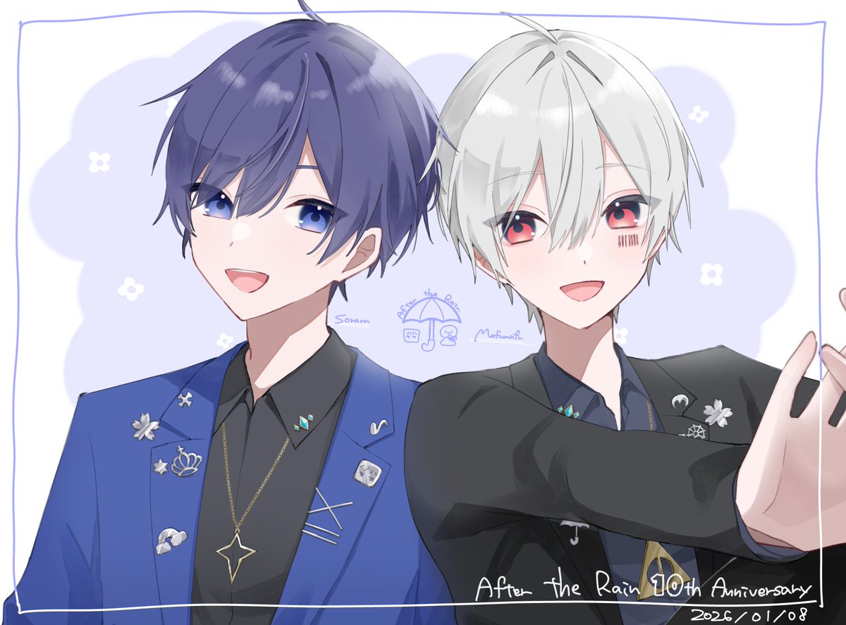 After the Rain活動10周年おめでとうございます！
長く続けてくれてありがとうございます！
これからもお二人らしく頑張ってください･:*+

#AtR10周年
#そらるの絵 
#まふあーと