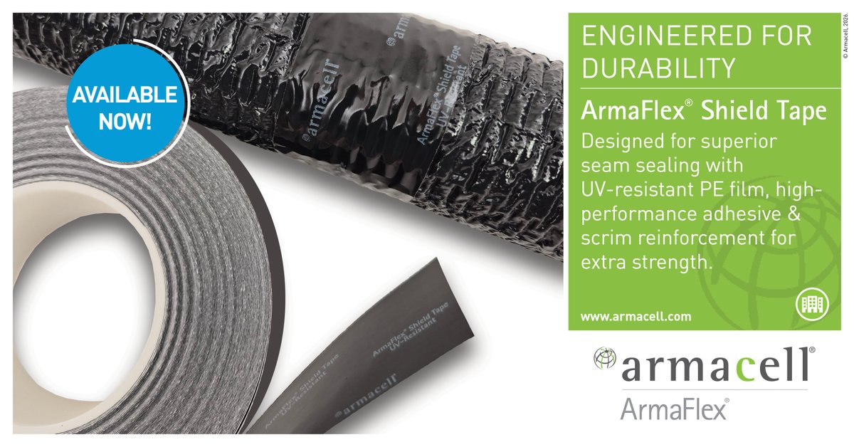 Armacell_US's tweet photo. Simplify your next ArmaFlex® Shield installation with our latest innovation. Designed to seal seams and protect against weather and UV exposure, ArmaFlex Shield Tape ensures a strong, lasting bond.
✅ Available now in 125-ft rolls.
👉 Learn more: https://t.co/PIb08s0iku https://t.co/NgNmIdGEgD