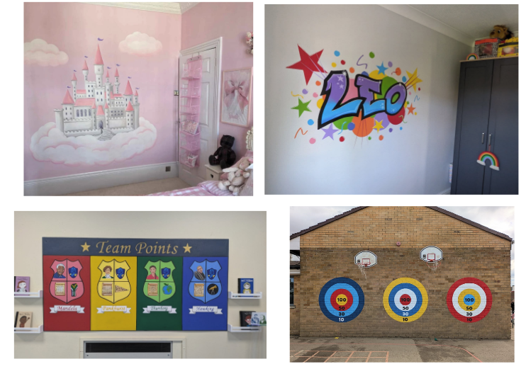 CustomMuralsUK's tweet photo. A selection of murals painted in 2025… Thanks to all my customers, looking forward to seeing what work 2026 brings! 👩🏼‍🎨🎨🖌️🫟 https://t.co/ssgk33omuE