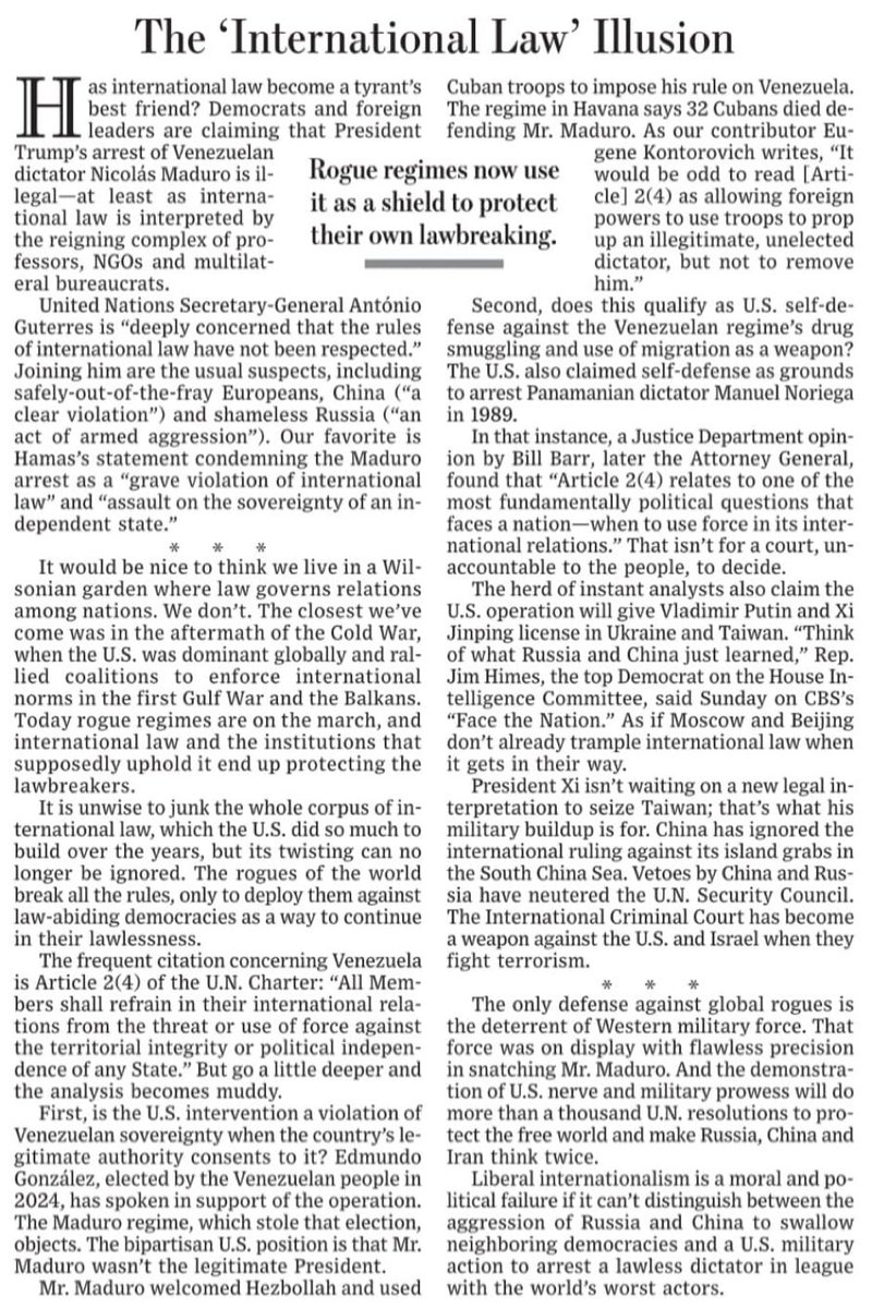 mcl_bgn's tweet image. ממליצה לקרוא את מאמר המערכת המעולה שפורסם בוול סטריט ג׳ורנל, תחת הכותרת ׳אשליית ״החוק הבינלאומי״׳. גם פרופ׳ יוג׳ין קונטורוביץ׳ המצוין שלנו מצוטט שם.
@EVKontorovich 

*אם ניתן - כדאי גם לתרגם לעברית ולפרסם, אולי אתר @mida ירימו את הכפפה?