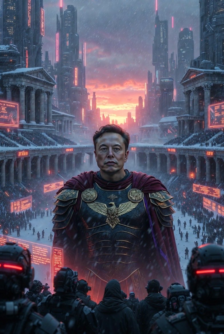 time_machine10's tweet image. A lone time traveler, disguised as a Roman emperor, emerges from a sleek future machine hidden in the shadows of the colossal arena, arriving in a frozen cyberpunk Rome where ancient marble meets towering neon skyscrapers under a dramatic winter sunset.