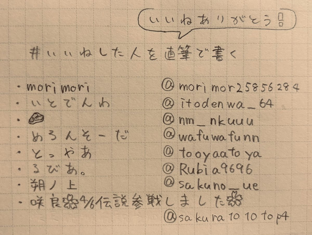 （いいね）をありがとうさん ⃣いいねした人を直筆で書く ありがとうございました❣️😘💋
