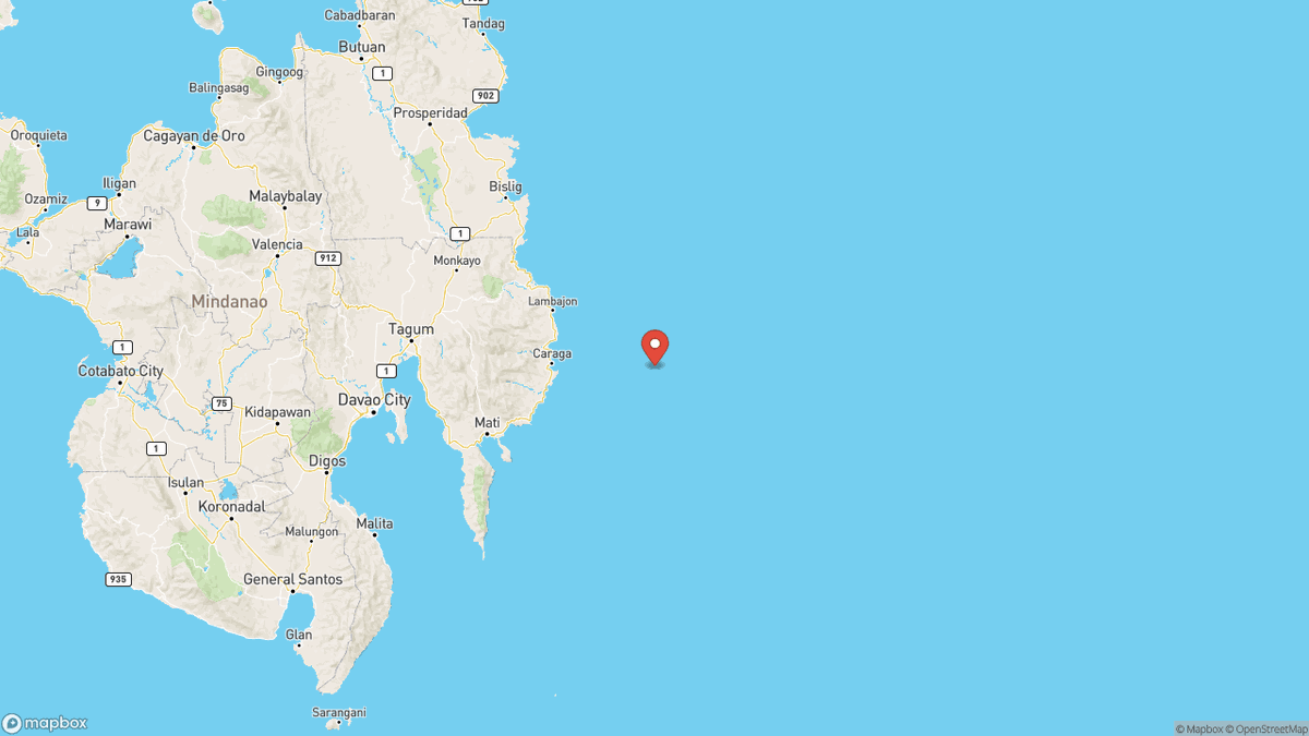 QuakeAlerts's tweet photo. A magnitude 5 earthquake took place 65km NNW of Manay, Philippines at 13:47 UTC (10 minutes ago). The depth was 10km and was reported by GFZ. #earthquake #earthquakes #Manay #Philippines https://t.co/m9bgKNDnWR
