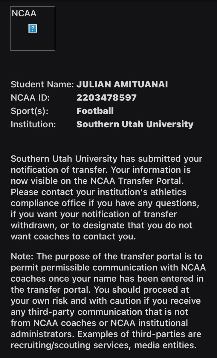 JulianAmituanai's tweet image. Thankful for SUU Football, @delanefitz &amp;amp; @CoachHuntSUU for helping me grow on and off the field the past 4 years. Blessed to play D1 football, travel the country &amp;amp; earn my degree. With 1 year of eligibility, I'm officially in the transfer portal.