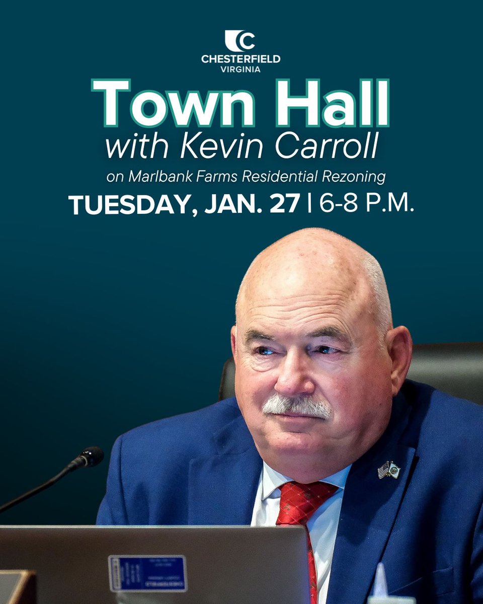 Matoaca District Supervisor Kevin Carroll will host a town hall on Tuesday, Jan. 27, from 6 – 8 p.m. at Matoaca Elementary School to discuss Marlbank Farms residential rezoning. County planning and transportation staff will be on hand to answer questions and hear feedback.