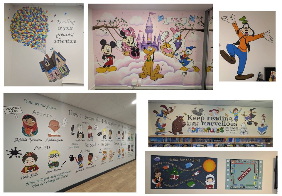 CustomMuralsUK's tweet photo. A selection of murals painted in 2025… Thanks to all my customers, looking forward to seeing what work 2026 brings! 👩🏼‍🎨🎨🖌️🫟 https://t.co/ssgk33omuE