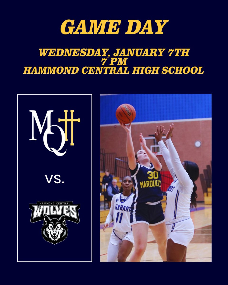 MQTGirlsHoops's tweet image. Time to start a new streak.

🆚 Hammond Central
📍 5926 Calumet Avenue
🕖 JV - 5:30 pm | Varsity - 7 pm
🏀 The Blazers are in search of their first win over the Wolves since 2022.