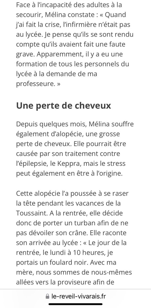 BMoon_bee's tweet image. Melina, lycéenne exclue 2 mois pour avoir porté un turban de chimio car elle a perdu ses cheveux (alopécie) a cause de son épilepsie et du stress. 

L’académie accuse son médecin de « complaisance » saisit l’ordre des médecins qui réclame un certificat de « non religion » !!! 🧵