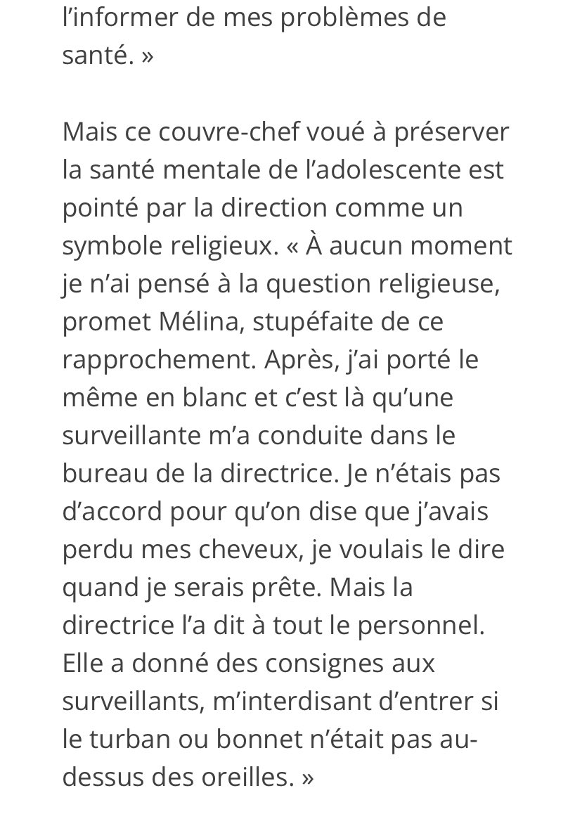 BMoon_bee's tweet image. Melina, lycéenne exclue 2 mois pour avoir porté un turban de chimio car elle a perdu ses cheveux (alopécie) a cause de son épilepsie et du stress. 

L’académie accuse son médecin de « complaisance » saisit l’ordre des médecins qui réclame un certificat de « non religion » !!! 🧵
