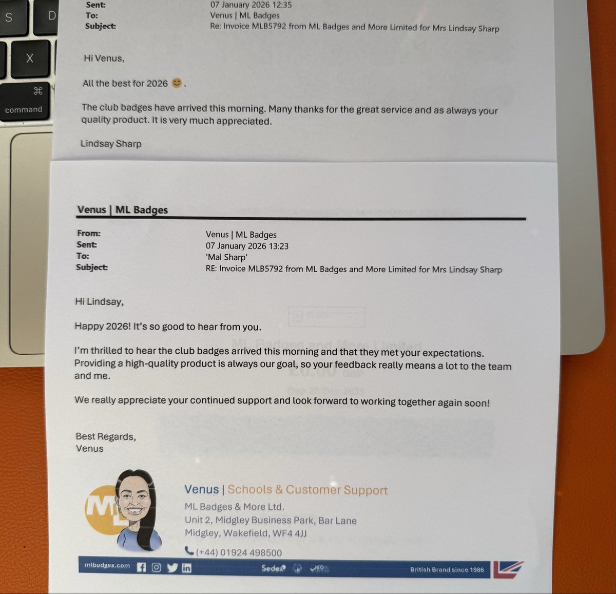 Happy Clients, Happy us! 😊 “All the best for 2026
The club badges have arrived this morning. Many thanks for the great service and as always your quality product. It is very much appreciated.” <a href="/mlbadges/">ML Badges & More Ltd</a> #mlbadges #enamel