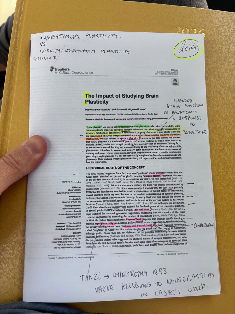 This is a good read on the history and basics of neuroplasticity. A sticking point for me: many of the best known types of neuroplasticity produce the opposite of plasticity per se ie they produce canalization (ie phenotypic resistance to change). I plan to write/publish on this