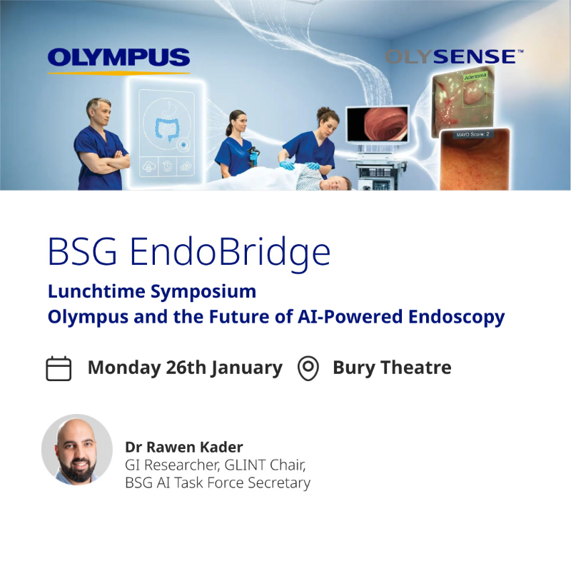OlympusMedUKIE's tweet photo. Join @RawenKader at BSG EndoBridge 2026 for our Lunchtime Symposium: Olympus and the Future of AI-Powered Endoscopy

Hear how OLYSENSE is designed to address needs across upper and lower GI endoscopy via our CADDIE, CADU and SMARTIBD apps

Click below to learn more about OLYSENSE