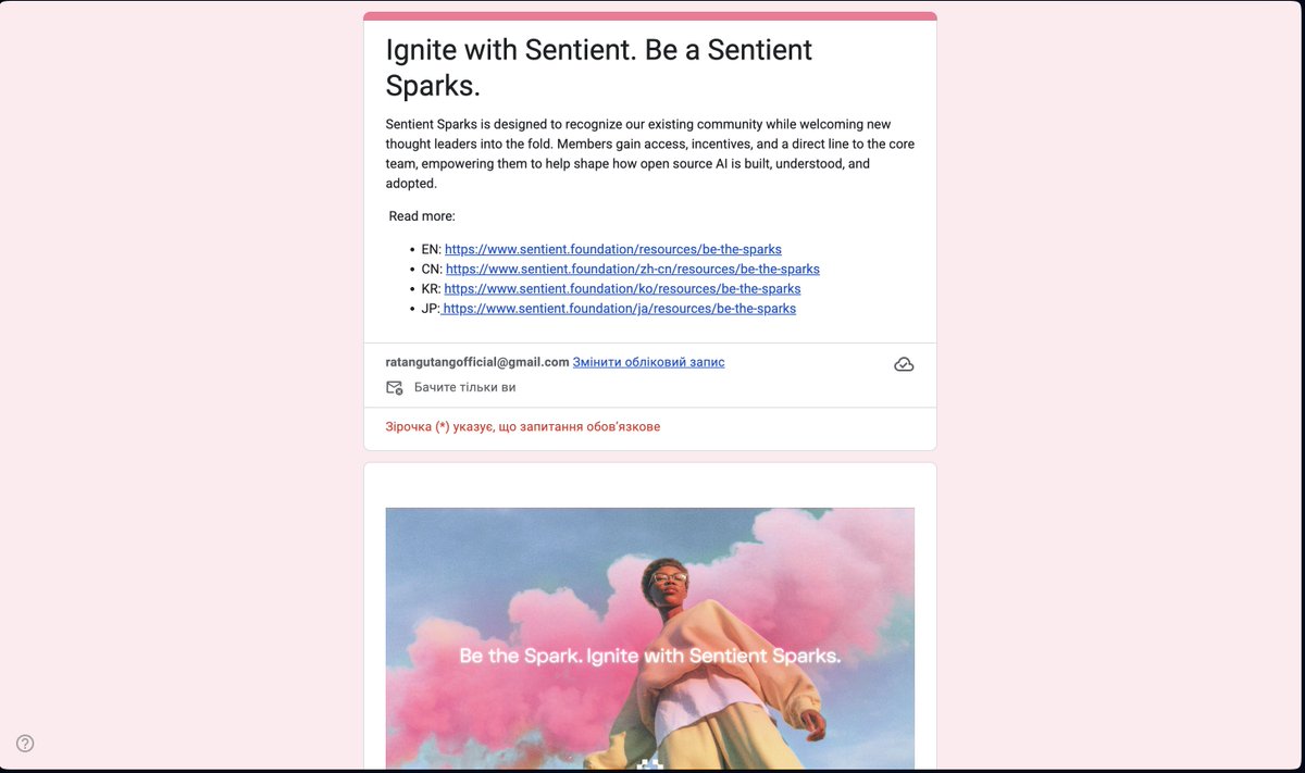 New @SentientAGI Contributor program 🪂 Every month they are choosing 10  contributors They get direct access to the Sentient Foundation team Put  your socials like X and TG and your best works