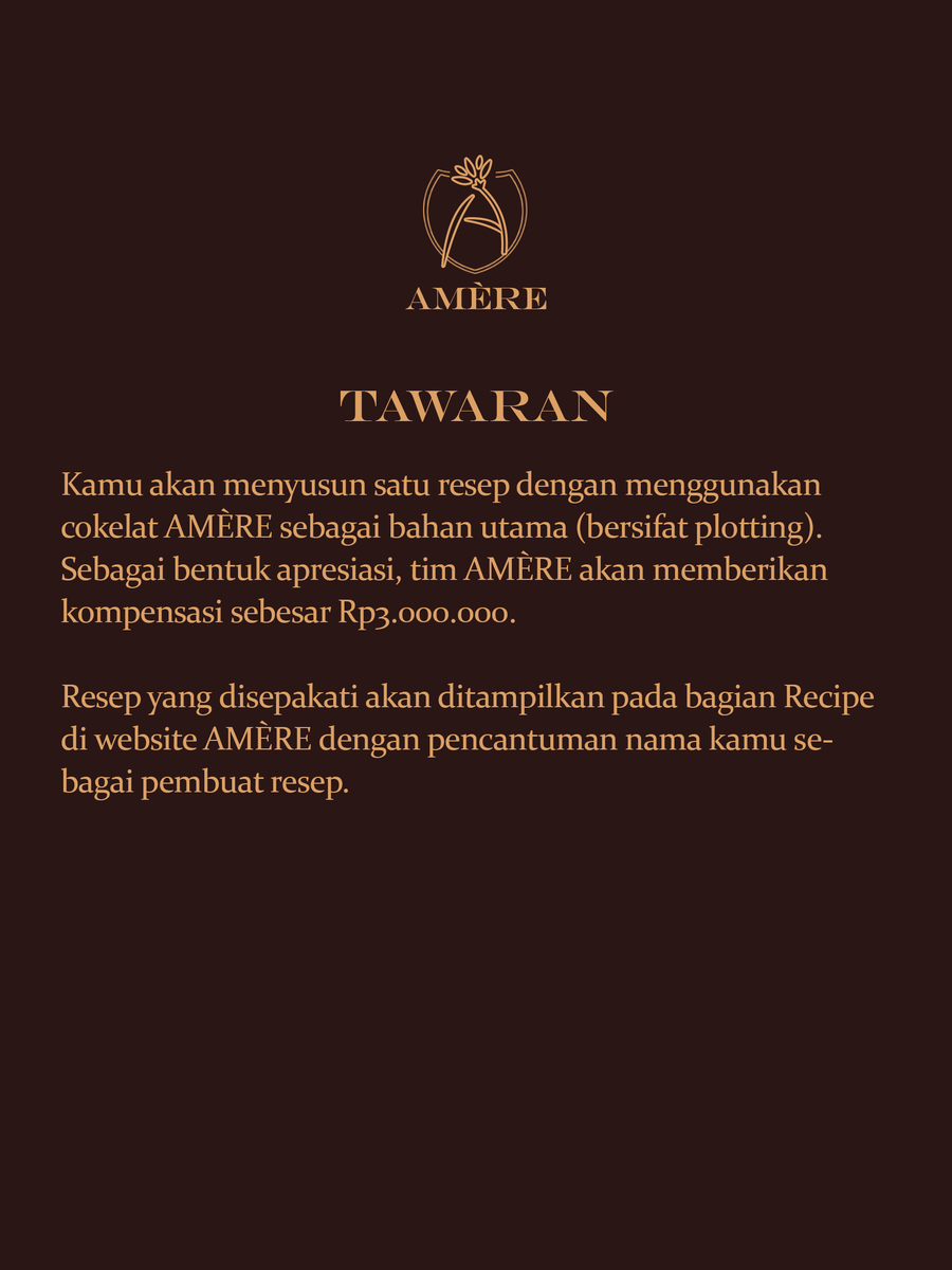 amereatelier's tweet image. ⠀
[𝐒𝐄𝐁𝐔𝐀𝐇 𝐑𝐄𝐓𝐖𝐄𝐄𝐓 𝐀𝐊𝐀𝐍 𝐒𝐀𝐍𝐆𝐀𝐓 𝐁𝐄𝐑𝐇𝐀𝐑𝐆𝐀]

Kami dari proyek toko cokelat tengah membuka kesempatan kerja sama sebagai berikut:
⠀