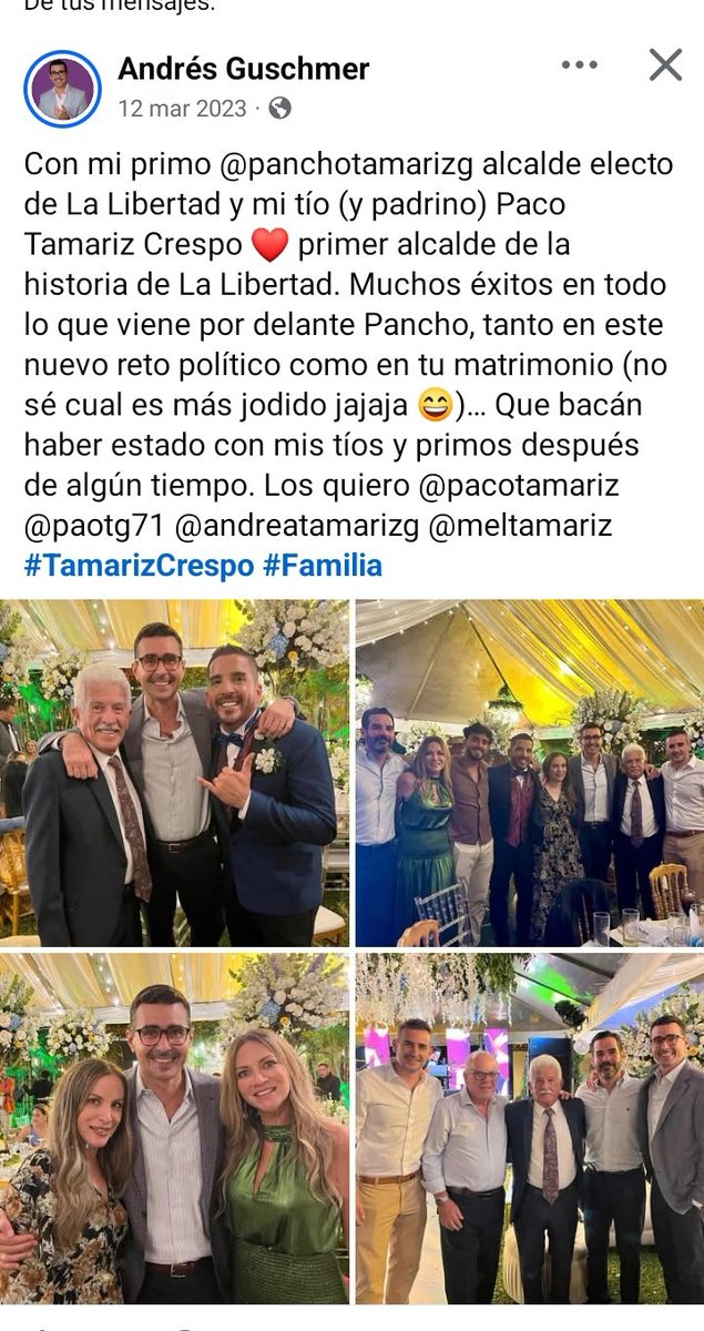 Danielsalcan_'s tweet image. Un dato clave en todo este escándalo de Jenny Ramírez y las 93 hectáreas que el municipio de La Libertad le está vendiendo, es que el alcalde es primo hermano de Guschmer y amigo íntimo de Noboa y su familia, tanto que hasta fue de los invitados a la boda de Lavinia y Noboa.