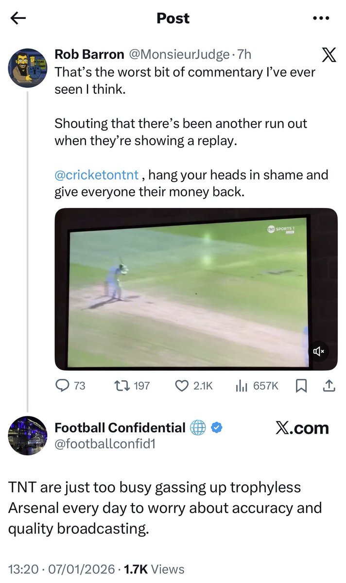 A totally normal reply to a Tweet about the broadcasting quality of the UK rights holder for the Ashes series