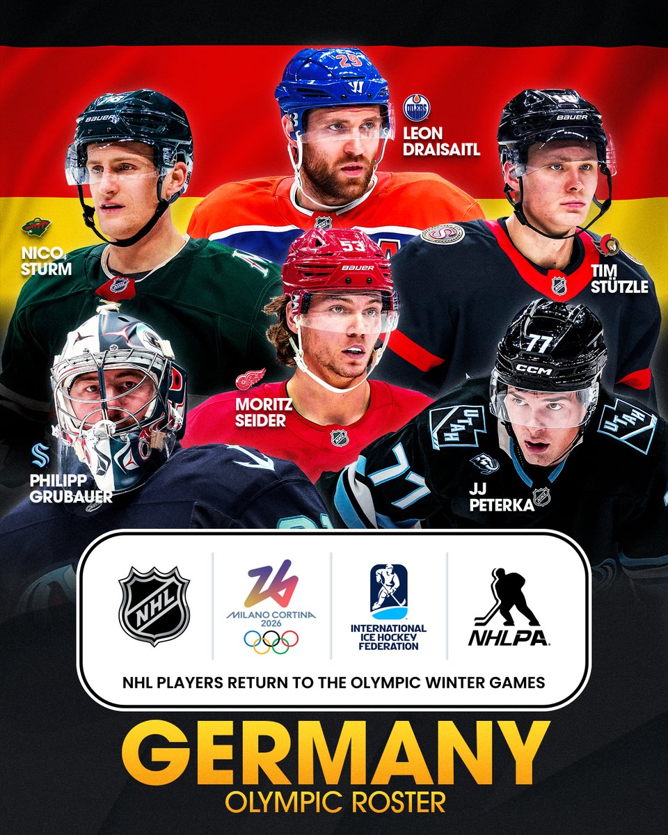 NHL's tweet image. Take a look at Germany's roster for the #MilanoCortina2026 #WinterOlympics! 🇩🇪