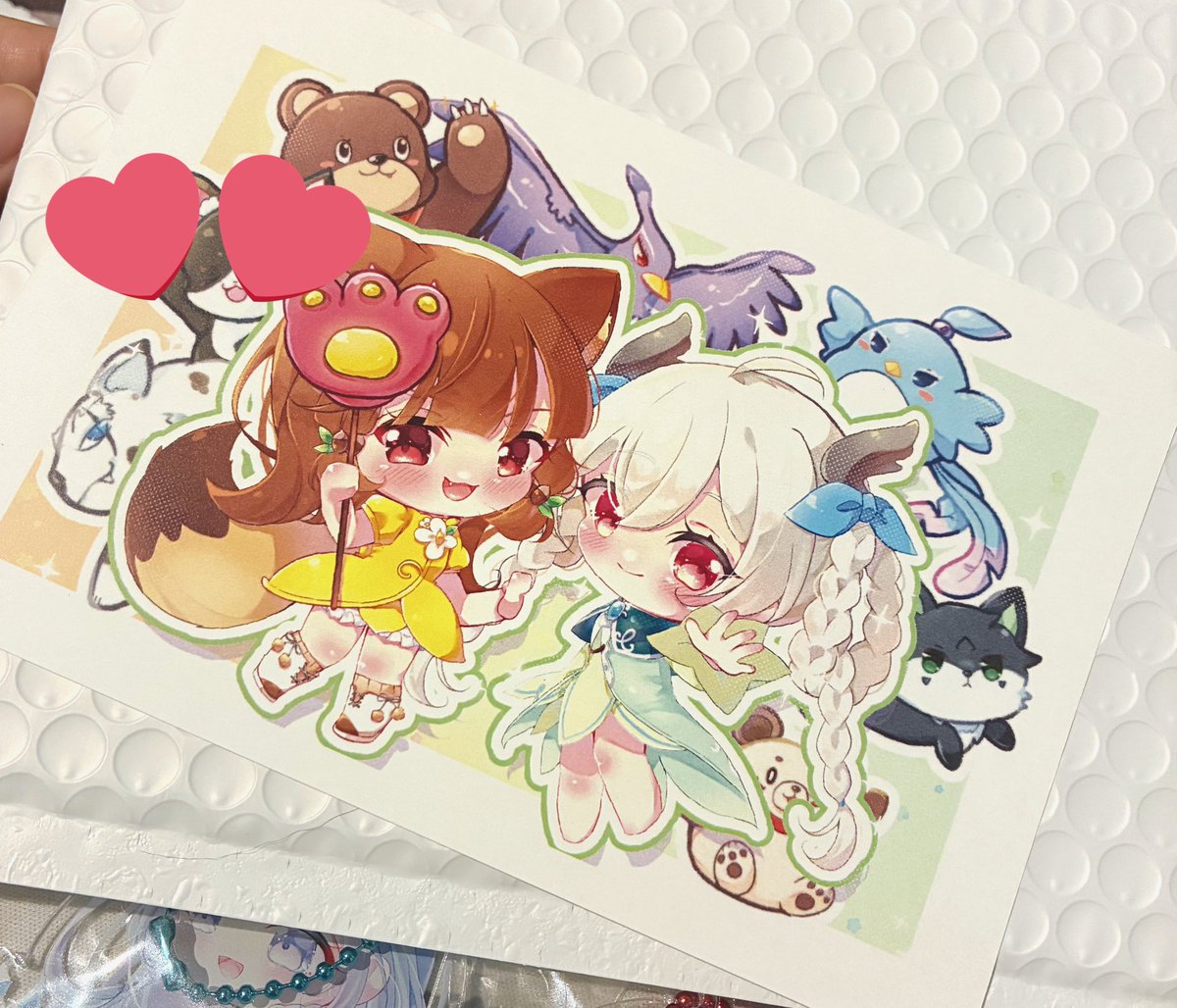 魔職子たちのアクキー購入いただけたのでこちらのポストカード同封して