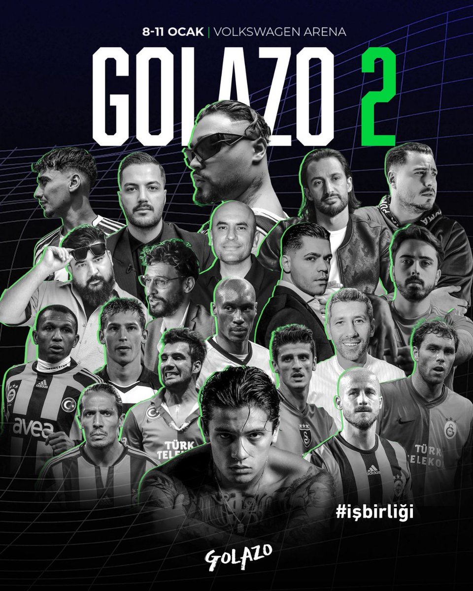 Yeni nesil Futbol Şampiyonası Golazo 2, 8-11 Ocak'ta Volkswagen Arena'da düzenlenecek.

Ekinliğe katılacak isimler:

•⁠ ⁠Lvbel C5
•⁠ ⁠Giray Altınok
•⁠ ⁠Emir Can İğrek
•⁠ ⁠Atiba Hutchinson
•⁠ ⁠Miroslav Stoch
•⁠ ⁠Çakal
•⁠ ⁠Eypio
•⁠ ⁠Yağız Sabuncuoğlu
•⁠