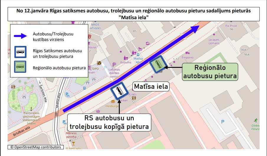 No 12. janvāra būs izmaiņas divās pieturvietās Brīvības ielā kustības virzienā no pilsētas centra. Izmaiņu ietvaros tiks apvienotas autobusu un trolejbusu apstāšanās vietas pieturās “Matīsa iela” un “Barona iela”.
Apvienojot autobusu un trolejbusu apstāšanās vietas, pasažieriem