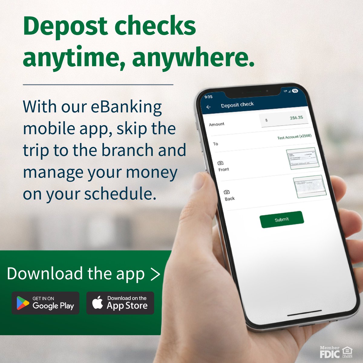BankEquitable's tweet image. Deposit checks anytime, anywhere with the Equitable Bank mobile   app. With our Remote Deposit feature, it’s as easy as tap, snap, deposit.

Download the app today
📲 Apple:  apps.apple.com/us/app/equitab…
📲 Android:  play.google.com/store/apps/det…