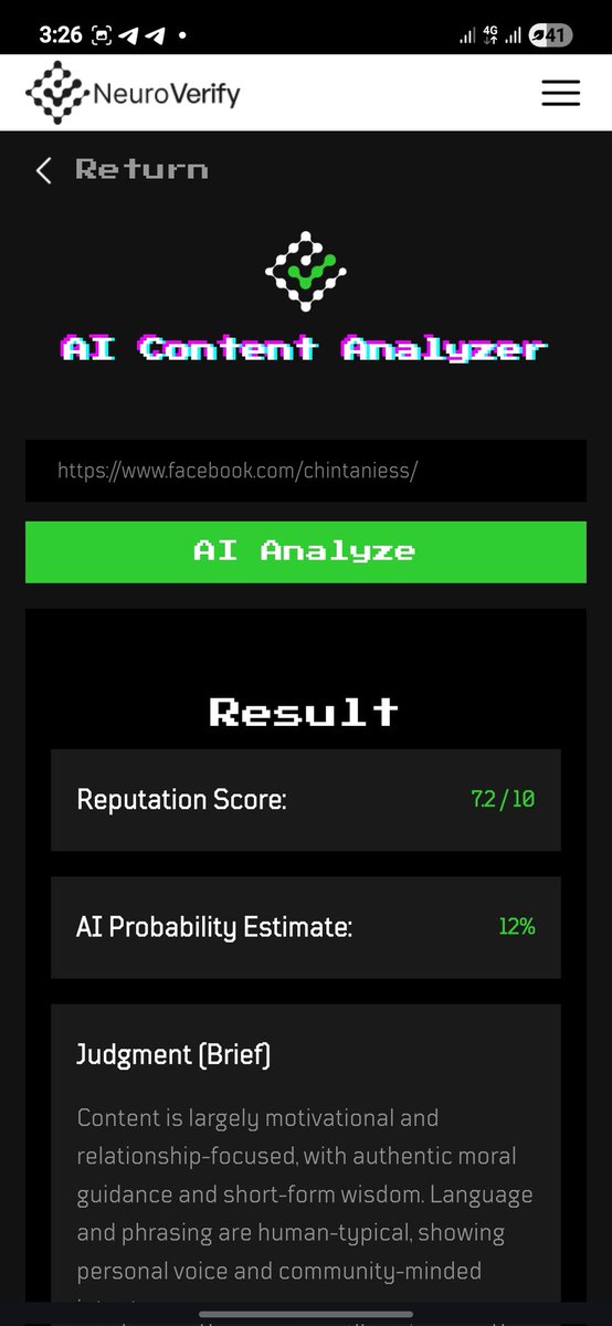 Iamawealthyvip's tweet photo. I just tested NeuroVerify demo and it worked perfectly! โ
It is nice what they are building, no more fake engagement..
Hopefully waiting to be abel to install the Chrome version
#NeuroVerify @NeuroV_hub