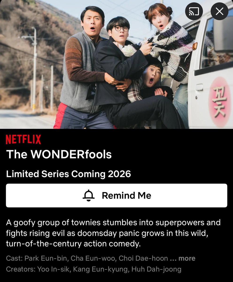 First look at #ParkEunbin, #ChaEunwoo, #ChoiDaehoon and #ImSeongjae in the superpower comedy action-adventure k-drama The WONDERfools.

“A goofy group of townies stumbles into superpowers and fights rising evil as doomsday panic grows in this wild, turn-of-the-century action