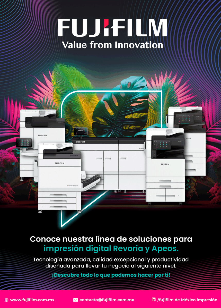 ¿Buscas resultados que dejen huella? Conoce la línea Revoria y Apeos, soluciones de impresión digital que combinan potencia y precisión para llevar tu creatividad al máximo nivel.

No solo imprimas, ¡innova!

🌐 Visita fujifilm.com.mx