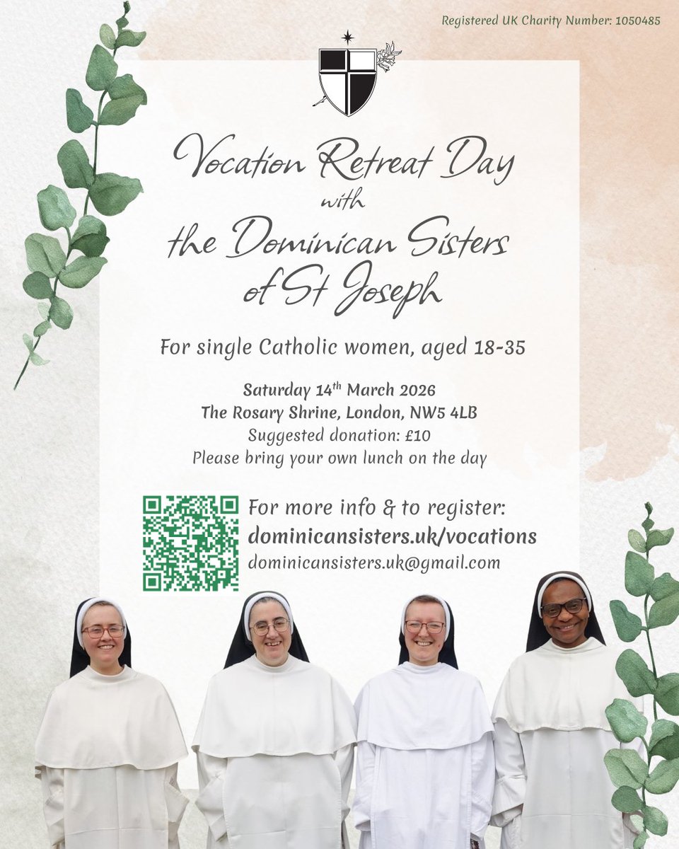 We're holding a vocation retreat day in London for single Catholic women aged 18-35 on Sat 14/3! Come along to discover more about our life and how to discern your vocation. Spread the word!
Register online: dominicansisters.net/vocation