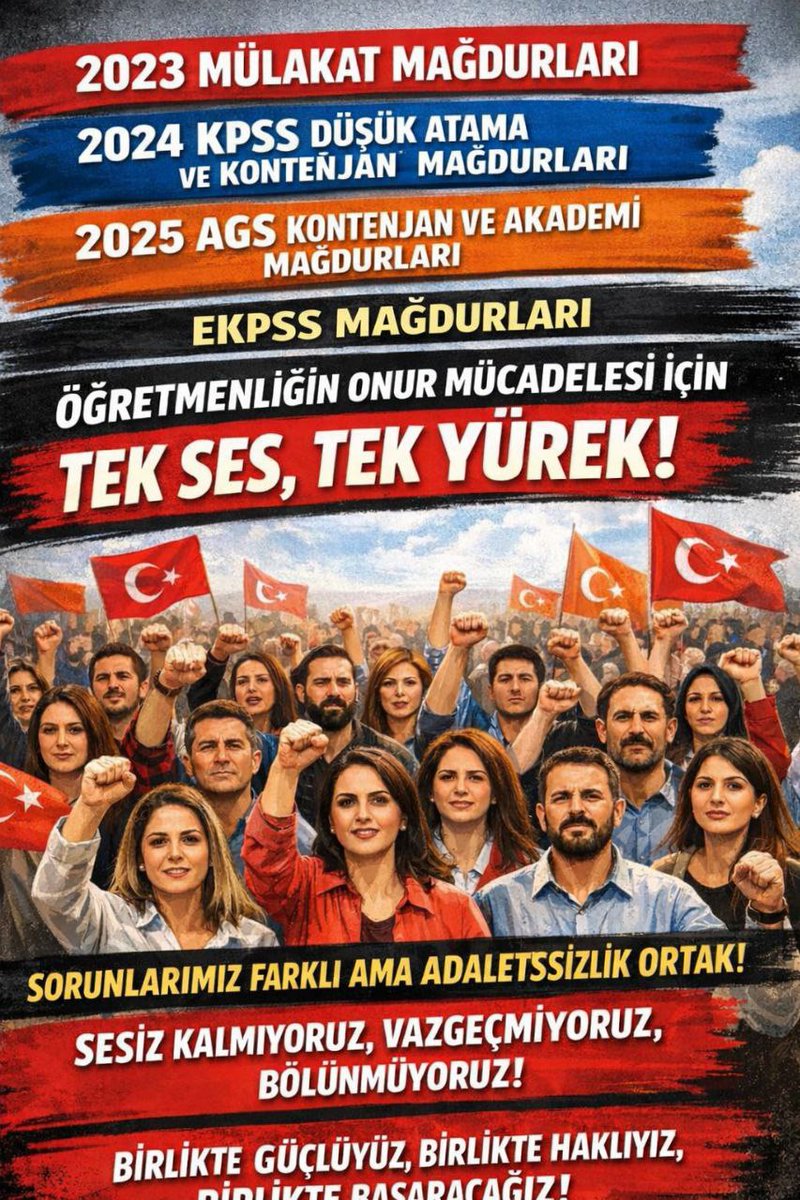 2023 mülakat mağduru 1611 öğretmen,  
2024 mülakat ve düşük atama mağdurları,  
2025 AGS kontenjan mağdurları…  
Yıllar farklı, sorun aynı: Adaletsizlik.  
Öğretmenler artık tek ses, tek yürek.

#CBÖğretmenlerAtamaBekliyor