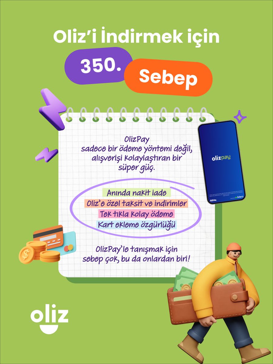 Oliz’i indirmek için sebep çok. 
OlizPay de onlardan biri. 💜
Anında iade, kolay ödeme, zahmetsiz kullanım.
Öde, kazan, kolaylaştır.
Hemen keşfet.

#Oliz #App #AppStore #PlayStore