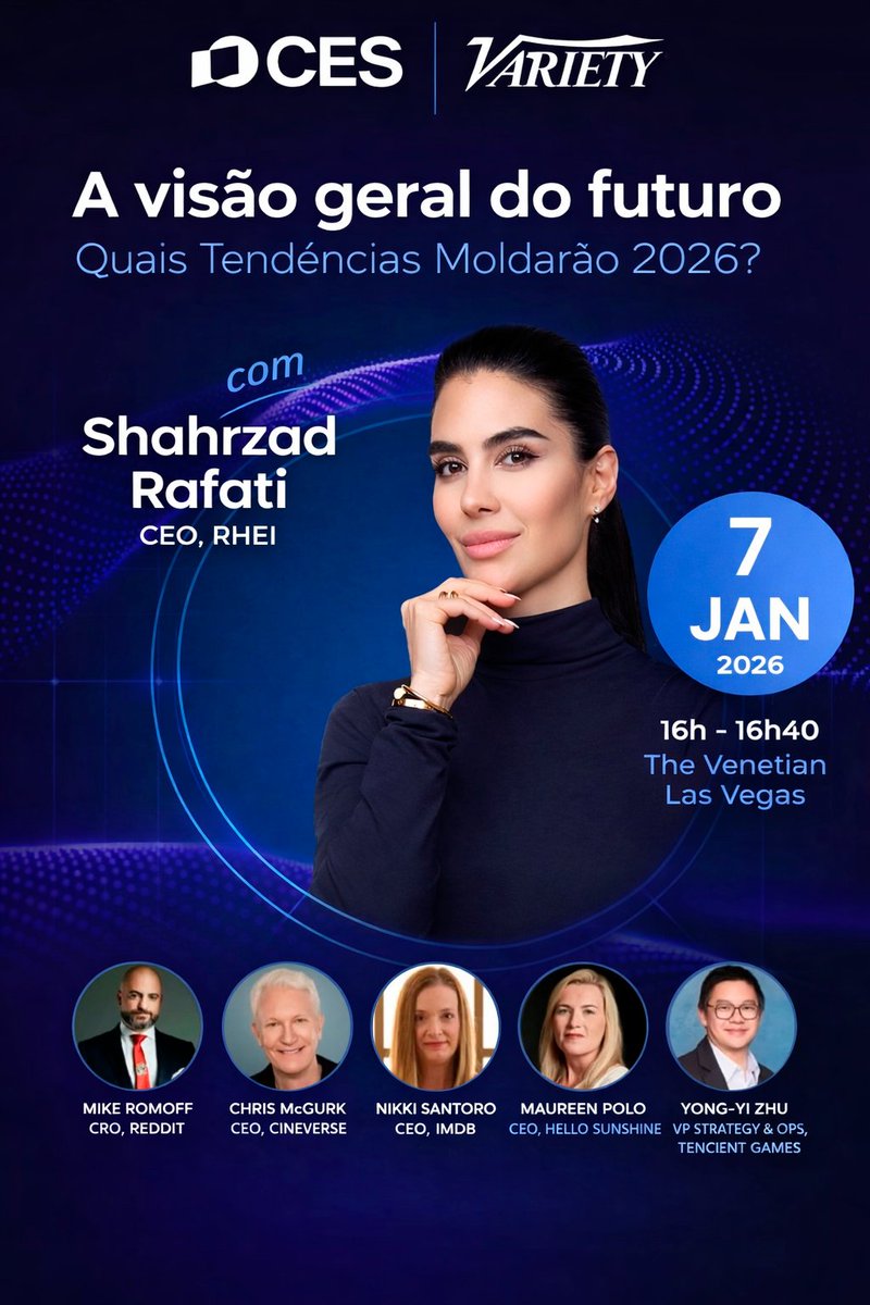 O futuro em pauta. 🌐
Nossa CEO Shahrzad Rafati participa do CES 2026 em um painel da Variety sobre as tendências de 2026. events.variety.com/ces2026/sessio…
#CES2026 #Variety #RHEI