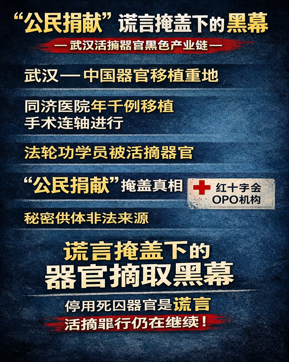 end_OH_'s tweet image. “公民捐献”谎言掩盖下的黑幕—武汉活摘器官黑色产业链
武汉是中国器官移植的发源地。武汉市各大器官移植中心移植量巨大，仅仅武汉同济医院每年的肾移植数以千计，多家医院等待时间短，可开展急诊移植，同日多台移植手术，多家医院都直接承认使用法轮功学员的器官。
zhuichaguoji.org/node/146282