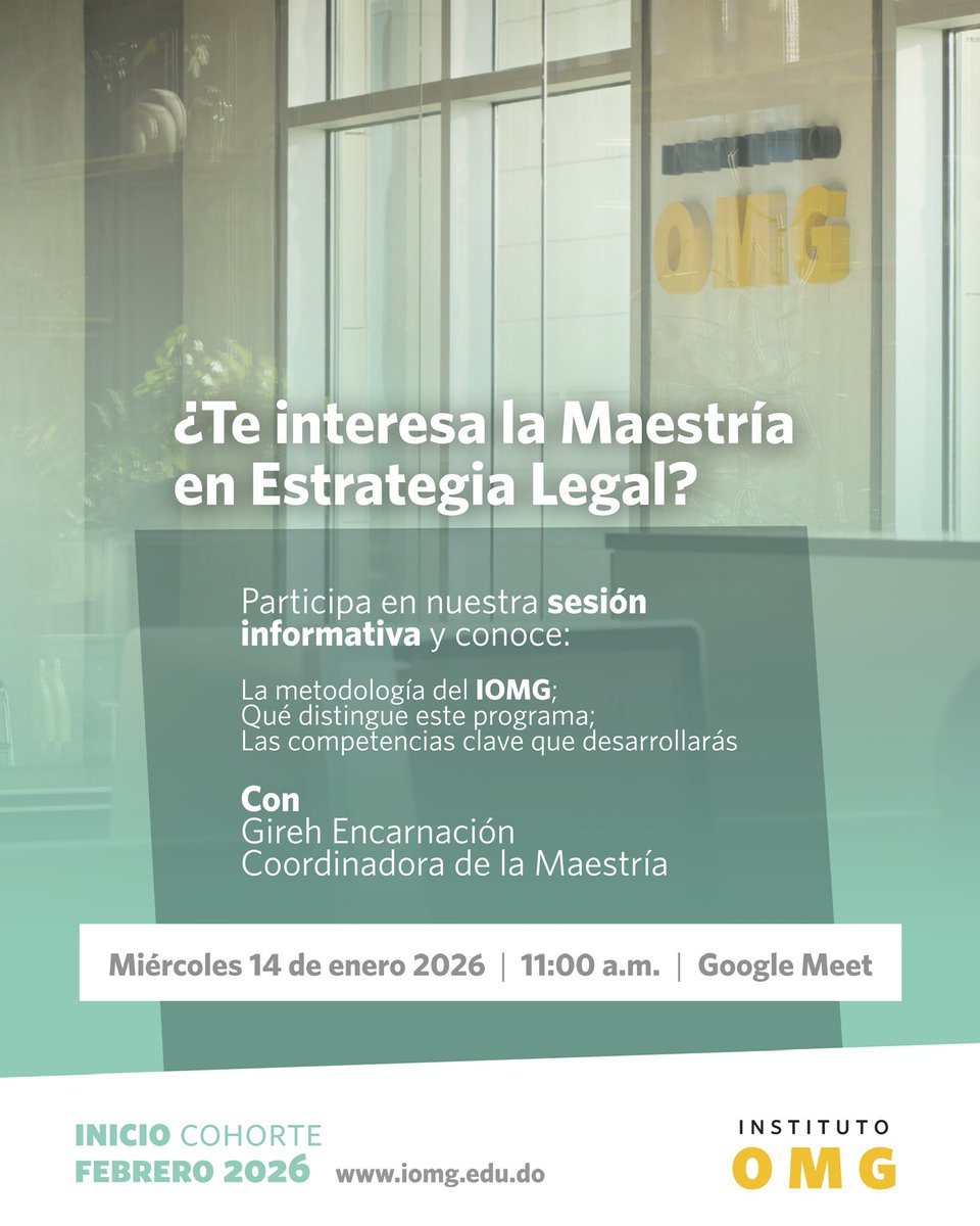 #MEL forma profesionales del Derecho capaces de diseñar y ejecutar estrategias jurídicas, integrando el conocimiento legal con herramientas multidisciplinarias.

🚀 Si te interesa este programa, únete a nuestra sesión informativa.
🔗 lnkd.in/e9SfzK9b

#InstitutoOMG #IOMG