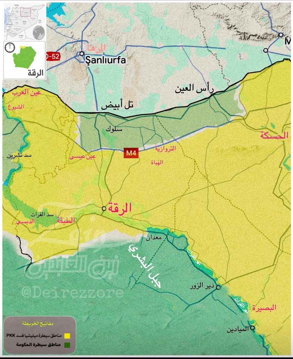 DeirEzzore's tweet image. استنفار لــ ميليشيا (قسد PKK) جنوبي طريق M4 وعلى نقاط التماس مع الجيش السوري في تل أبيض ورأس العين شمال الجزيرة السورية.