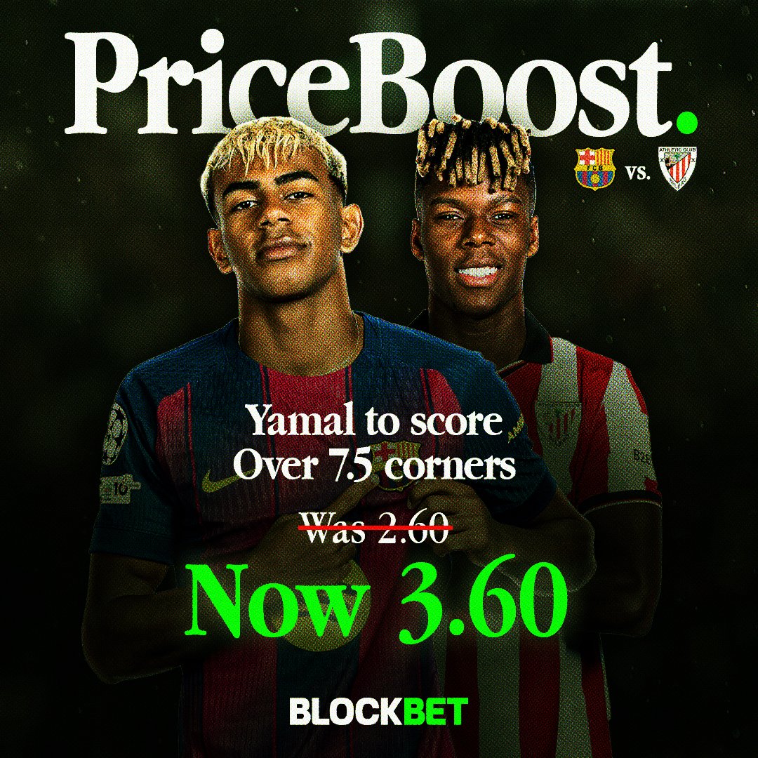 BlockBetGG's tweet image. The most successful club in the competition’s history tonight look to book their place in the final as Barcelona take on Bilbao in Saudi Arabia! 😈

At BlockBet, we're now the best price anywhere on: 

➖ Yamal to score
➖ Over 7.5 corners

Link below. Lock in. 💵