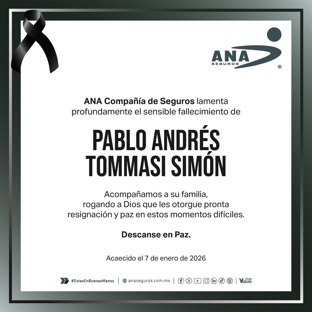 Lamentamos profundamente el fallecimiento de Pablo Andrés Tommasi Simón. Acompañamos a su familia en este doloroso momento. Que descanse en paz.