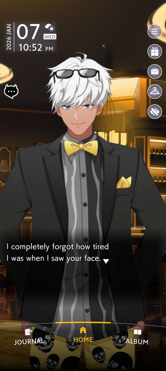 OBEYMELUVBOT's tweet image. Imagining mammon tired from his shift at work and just trudging in the house feeling heavy but seeing you all cozied up and waiting for him is enough to make him melt and exhaustion dissipate

And he just plops his head on your lap, cupping your cheek and saying this dialogue