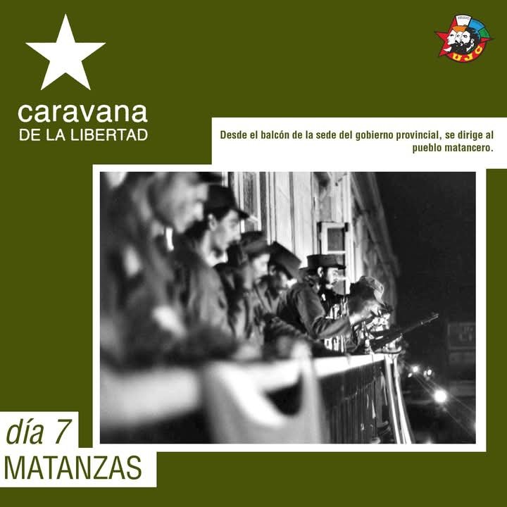 #Día 7: La #CaravanaDeLaLibertad llegó a Matanzas.✊

En Matanzas, Fidel dejó claro que su autoridad no venía de un balcón, sino de la cercanía con cada cubano.🇨🇺
#100AñosConFidel #MatancerosEnVictoria