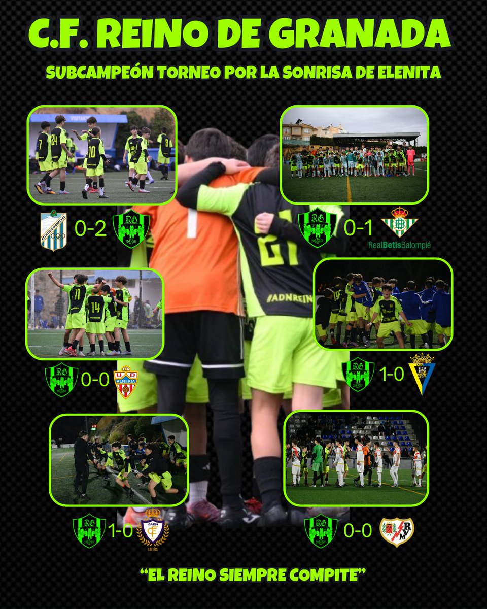 🥈 ¡SUBCAMPEONES DEL I TORNEO POR LA SONRISA DE ELENITA!

Éxito total de nuestros chavales en un torneo que nunca olvidaremos. 

Dejando claro en cada partido lo que representa el #ADNReino: entrega, orgullo y corazón. 🖤💚