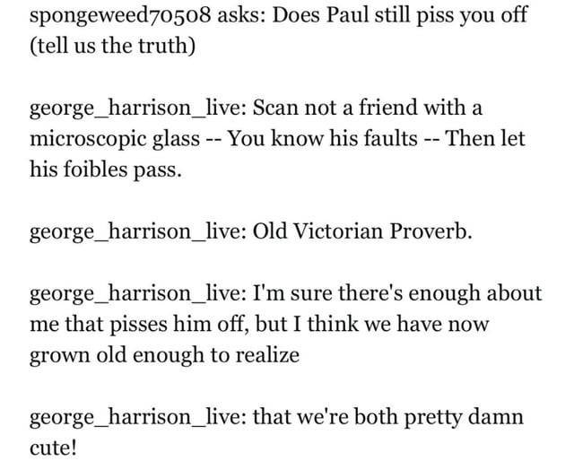 apple_c0rps's tweet image. George Harrison live chats with fans about his then-current relationship with Paul McCartney (2001)