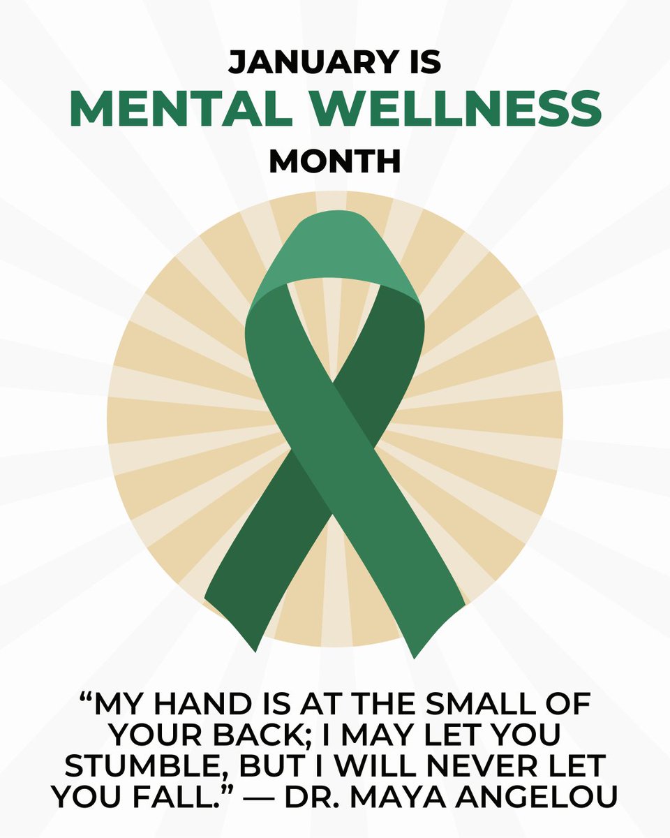 “My hand is at the small of your back; I may let you stumble, but I will never let you fall.” — Dr. Maya Angelou

January is Mental Wellness Month. Caring for your mental health is an act of courage, compassion, and self-preservation. You are not meant to walk alone. 🤍