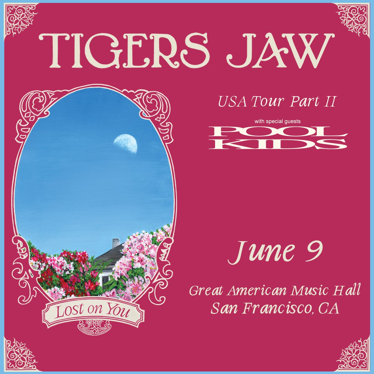 GAMH's tweet image. ⚡JUST ANNOUNCED!⚡Pennsylvania’s indie-rock titans 𝐓𝐢𝐠𝐞𝐫𝐬 𝐉𝐚𝐰 will be performing at GAMH on Jun 9th!💥

👉 w/ 𝗣𝗼𝗼𝗹 𝗞𝗶𝗱𝘀 !
 
⚠️ Get your tix ASAP before they’re gone!

⏳On sale Fri 1/9 at 10am ⌛
🎫 Promoter Presale: Thursday, 1/8 at 7am 🔐 (pw: GHOST) 🔓
🎟️…